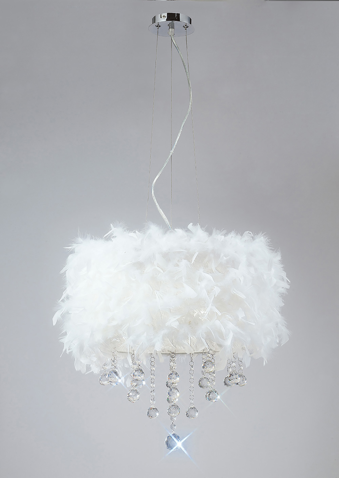 IL30742/WH  Ibis Crystal Pendant With Feather Shade 3 Light